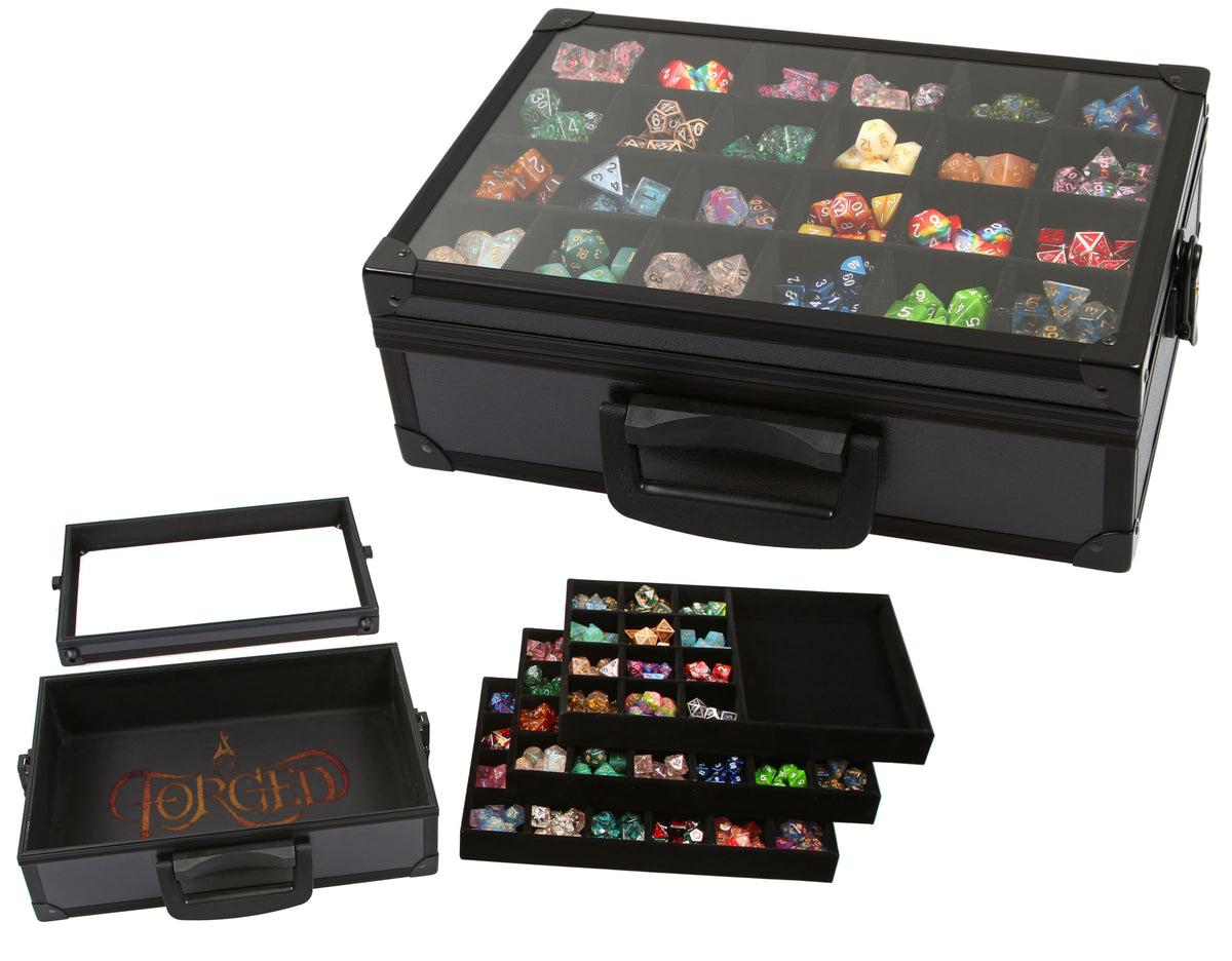 Forged Dice Co. display case offers crystal-clear visibility for your collection.