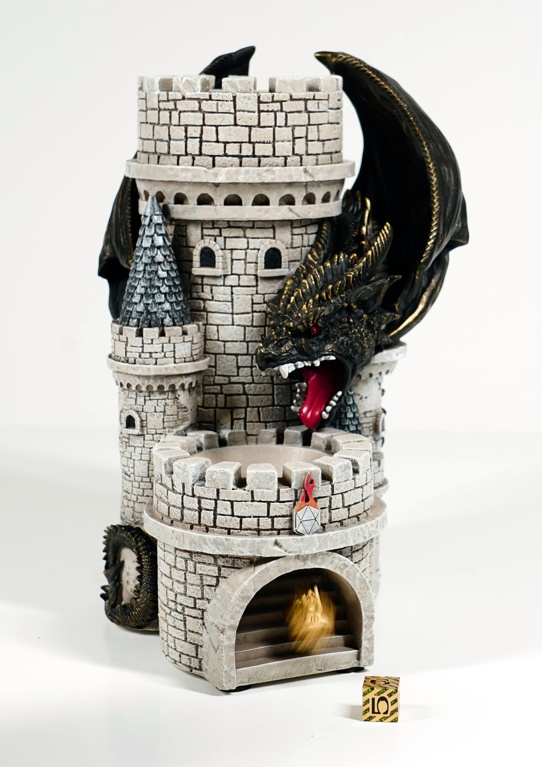 Black finish Dragon’s Keep Dice Tower by Forged Dice Co for tabletop display