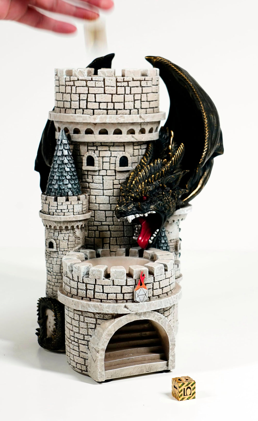 Dragon’s Keep Dice Tower on a DND table ready for dice rolls