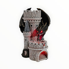 Dragon’s Keep Dice Tower from Forged Dice Co, front view showcasing fortress design