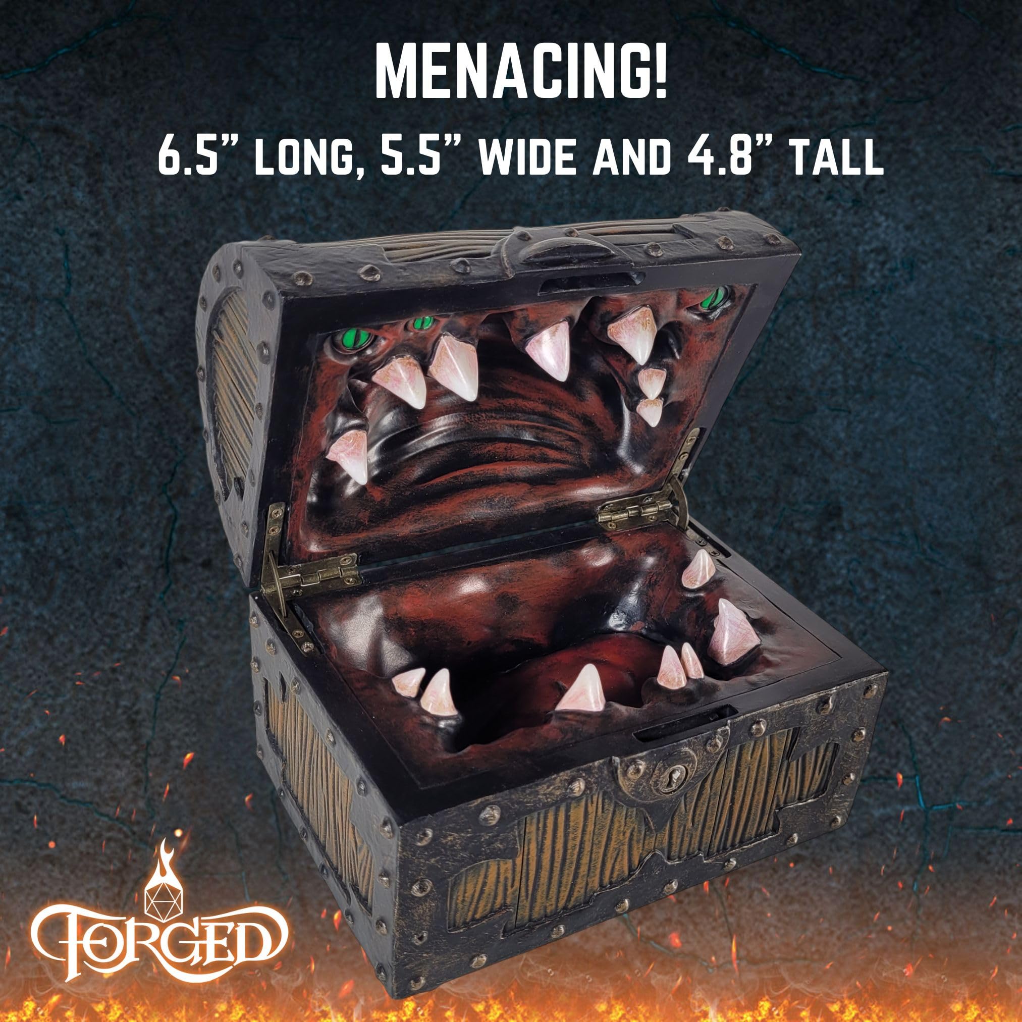 Forged Dice Co. Large Mimic Chest holds up to 35 standard dice.