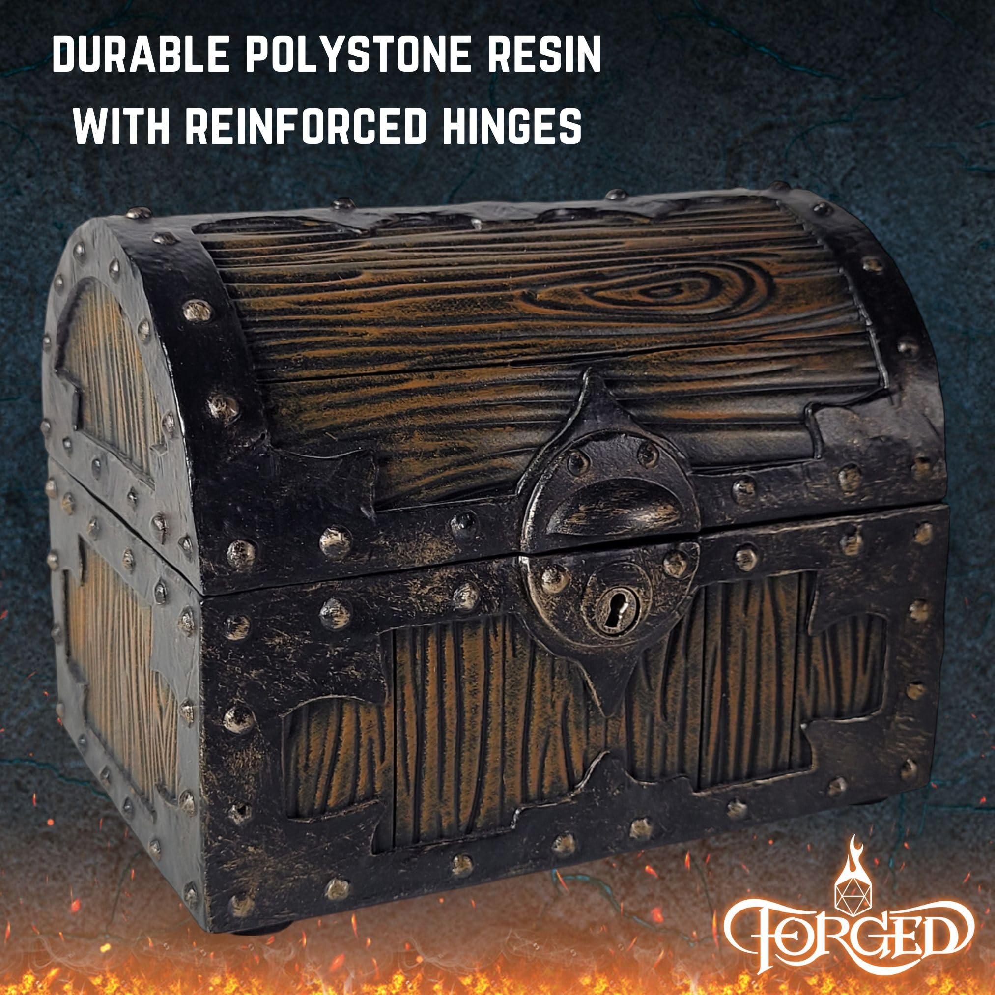 Forged Dice Co. Mimic Chest lock shows a built-in key for on-the-go campaigns.