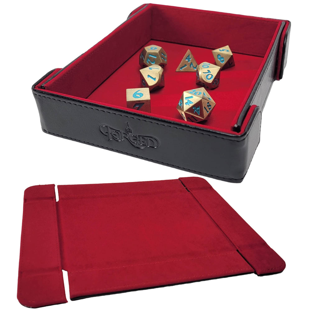 Forged Dice Co red magnetic folding dice tray showcases quick setup and secure walls for smooth rolls.