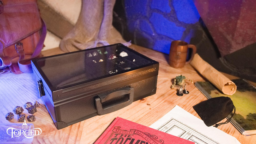 Forged Dice Co. travel handle makes transporting easy.