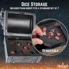 Forged Dice Co. Wyvern Dice Chest shows interior dice tray for organized gameplay.