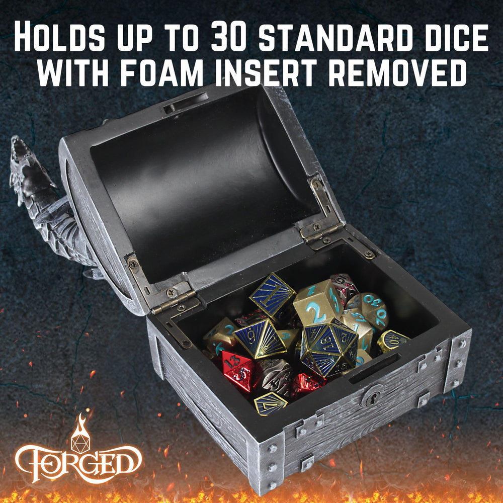 Forged Dice Co. Wyvern Dice Chest removable foam insert protects dice during transport.