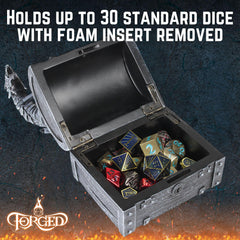 Forged Dice Co. Wyvern Dice Chest removable foam insert protects dice during transport.