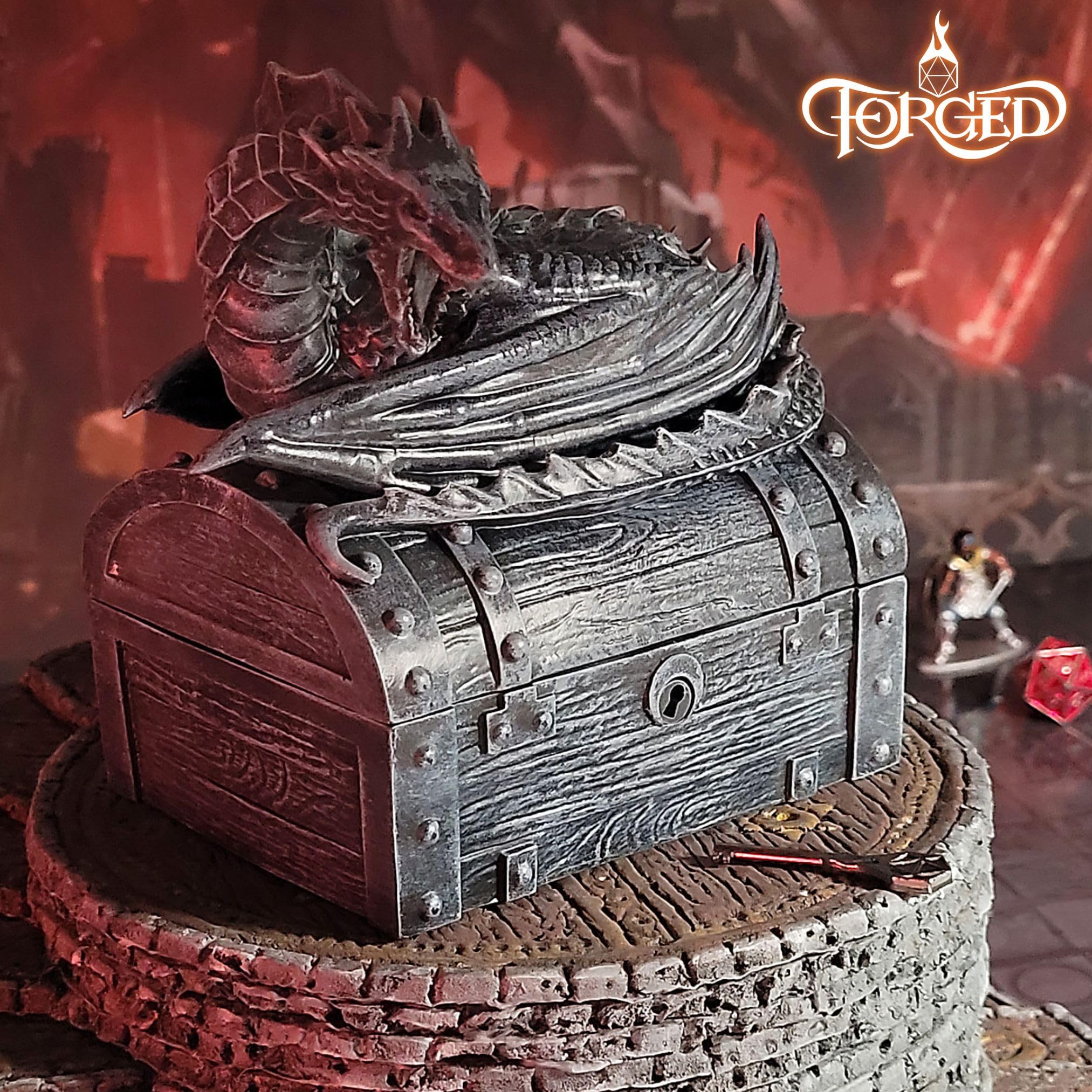 Forged Dice Co. Wyvern Dice Chest offers a spacious interior for multiple dice sets.