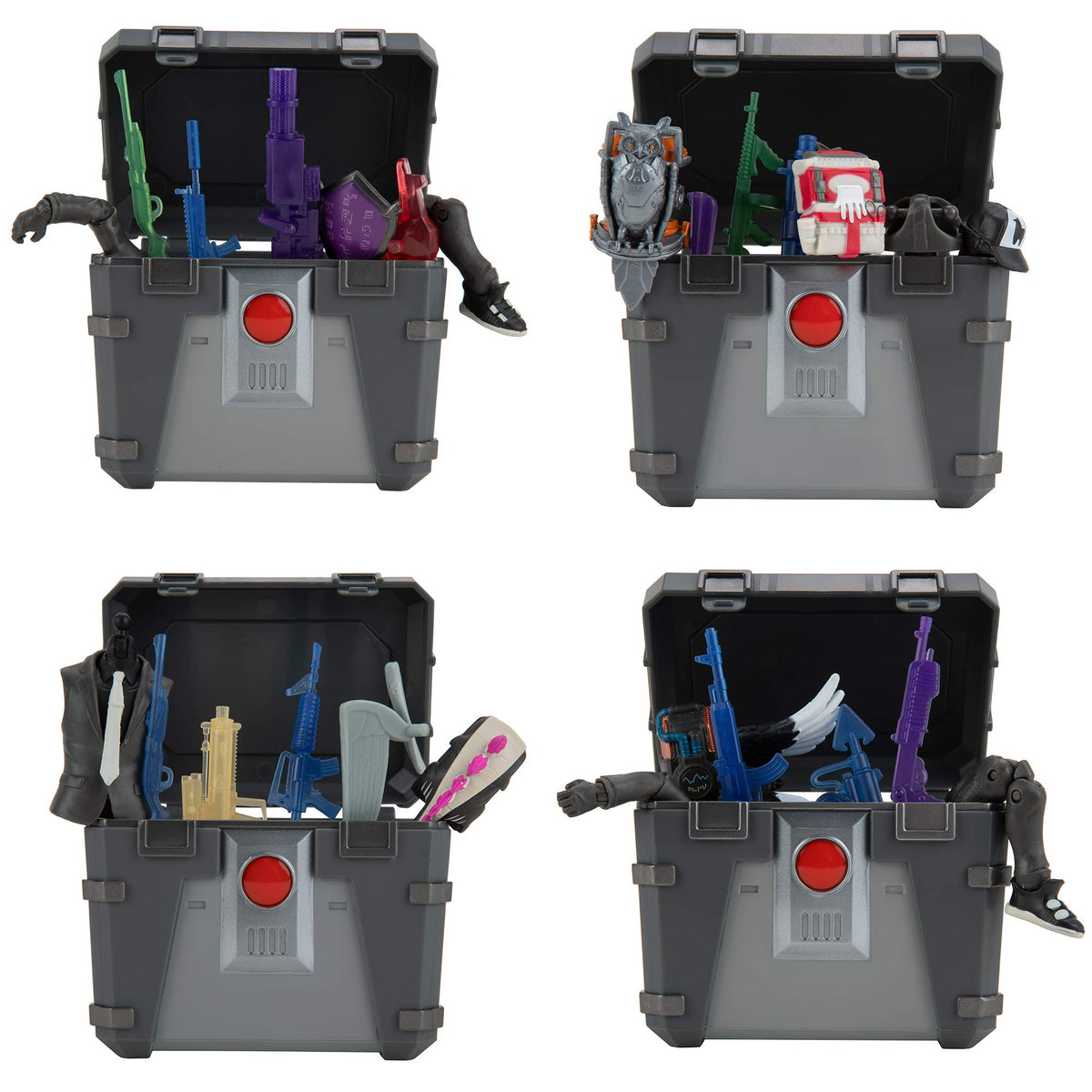 Fortnite Henchman Chest pack with 8 back bling and 12 weapons for 4-inch figures.