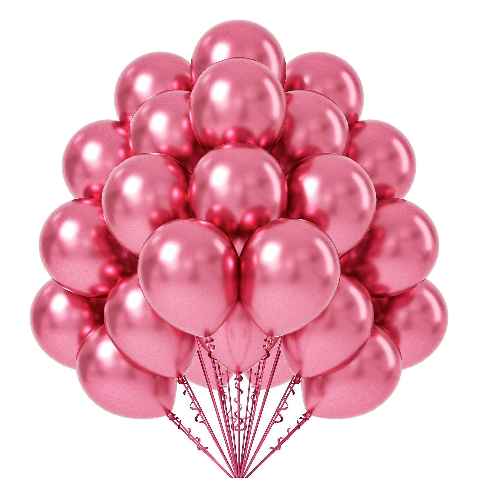 FOTIOMRG metallic pink balloons 12in set, ideal for festive decor and garlands.