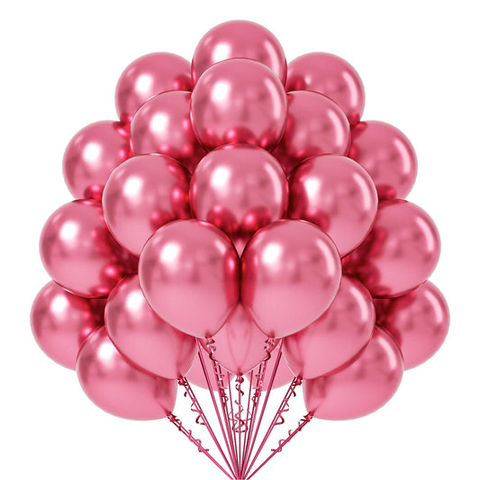 FOTIOMRG metallic pink balloons 12in set, ideal for festive decor and garlands.
