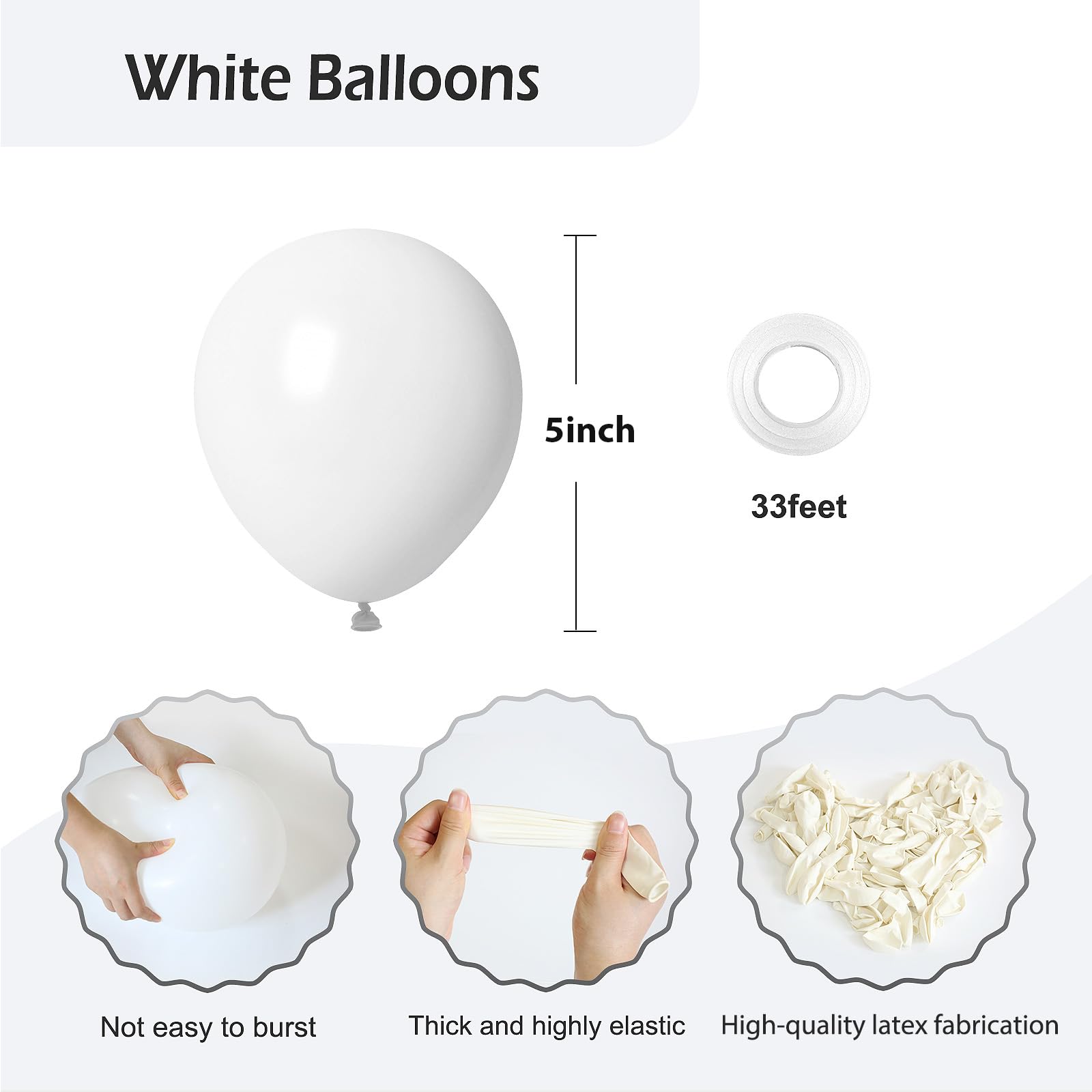 FOTIOMRG white latex balloons close-up showing durable material