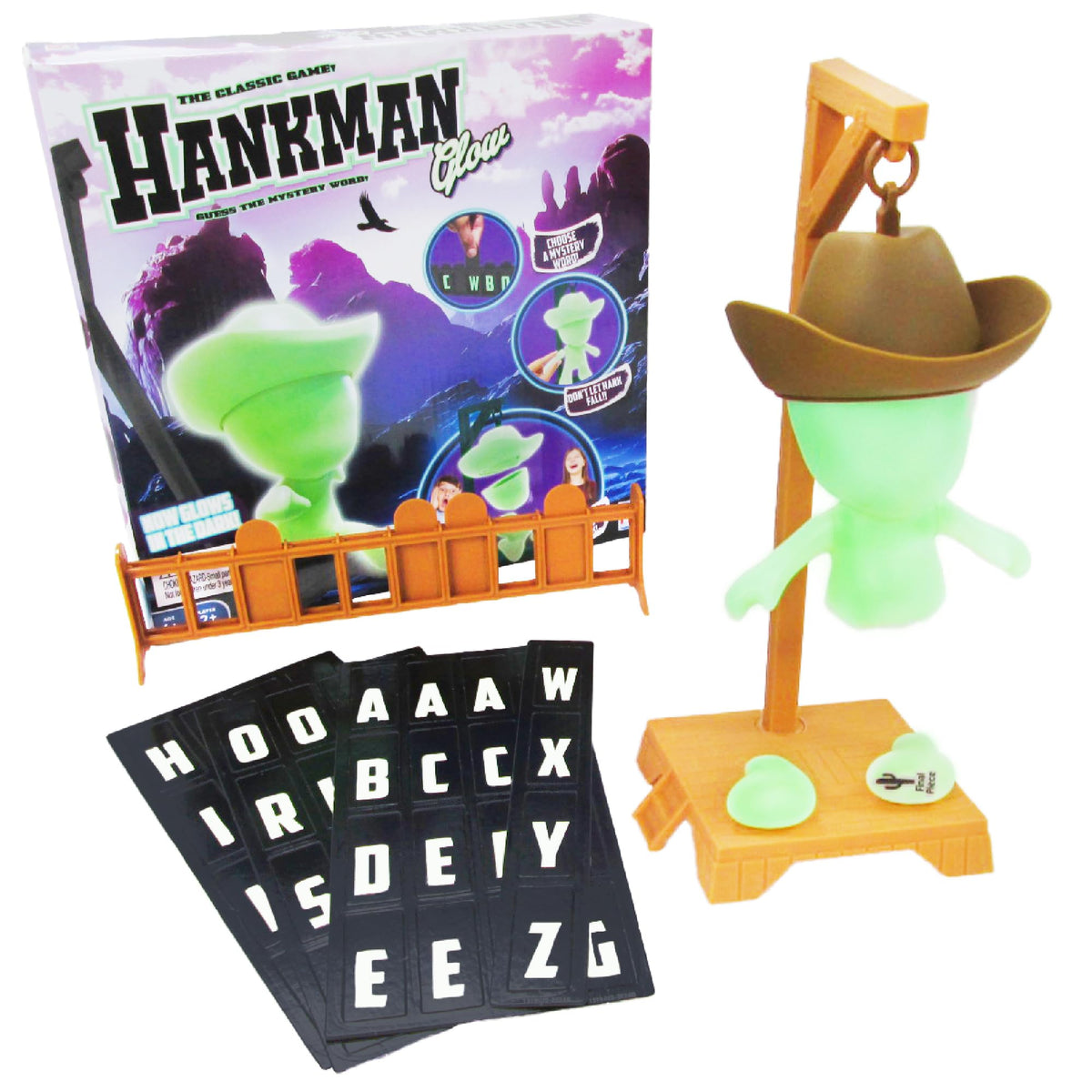 Fotorama Hankman Glow hangman setup with magnetic pieces, ideal for family fun.