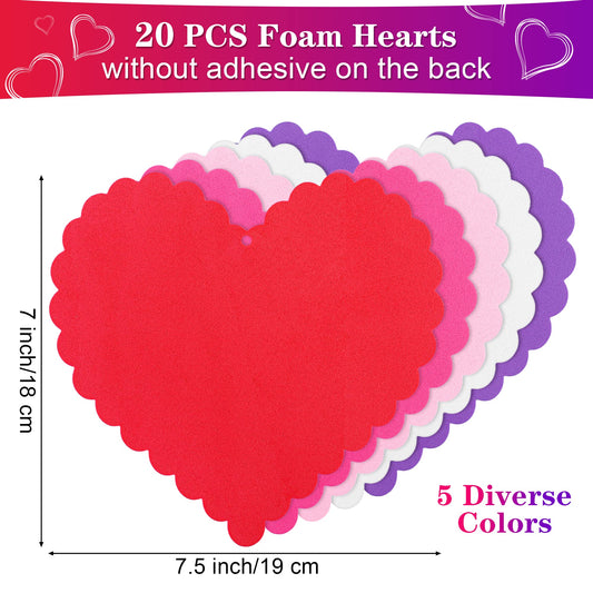 Large wavy heart foam stickers in red, pink, and white for bold accents