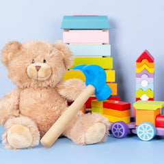 Fowecelt wooden hammer blue children playing promotes cooperative play.
