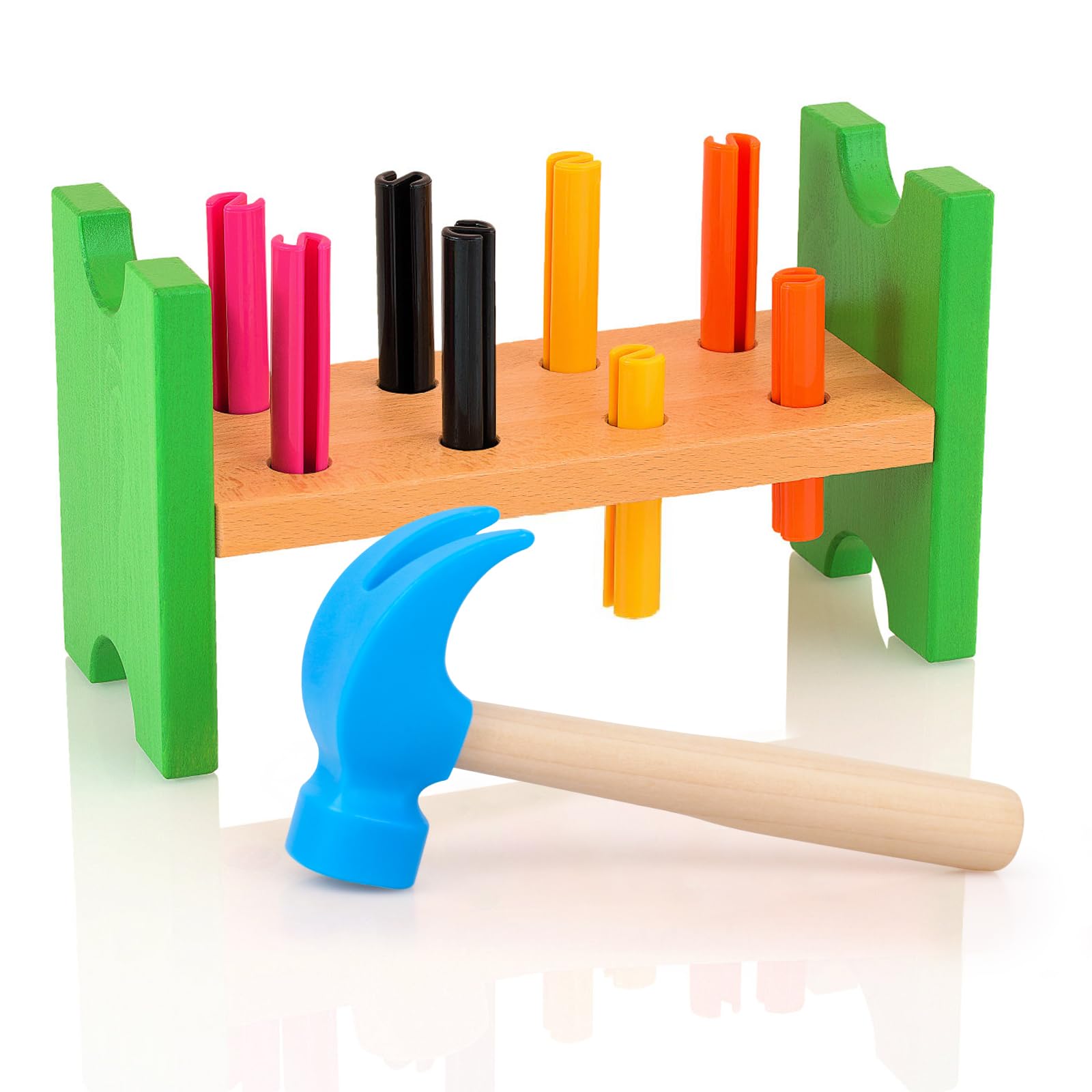 Fowecelt wooden hammer blue gift-ready image emphasizes educational toy value.