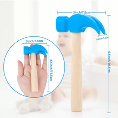 Fowecelt wooden hammer blue side view highlights compact size for small hands.