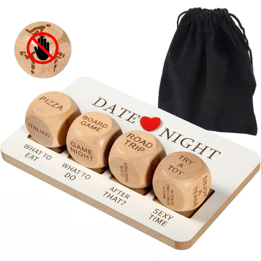 FOWSEEK Date Night Dice wooden set on table, inspiring playful date ideas together.