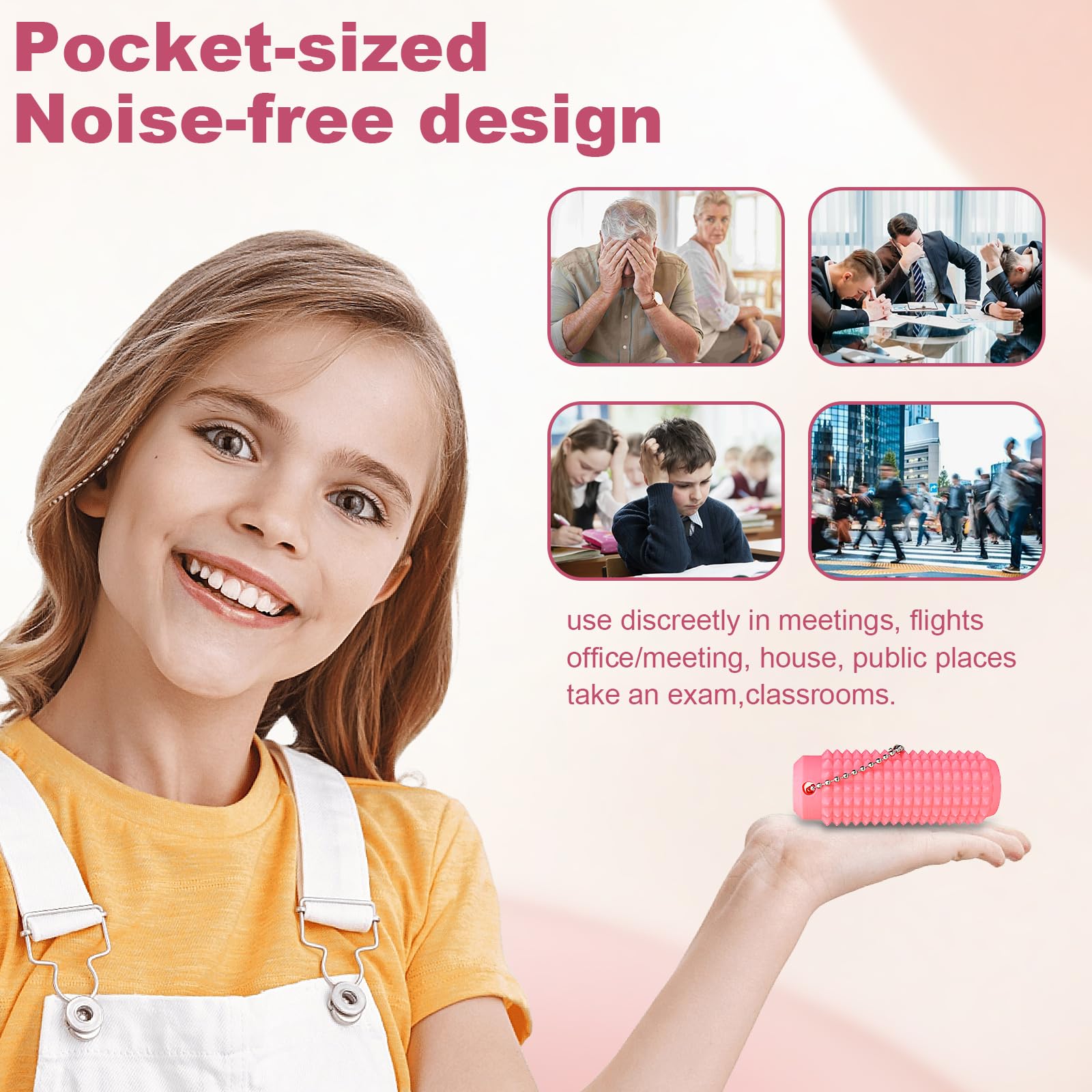FOWSRHRG Little Ouchies Spiky pink side view for portable stress relief on the go.