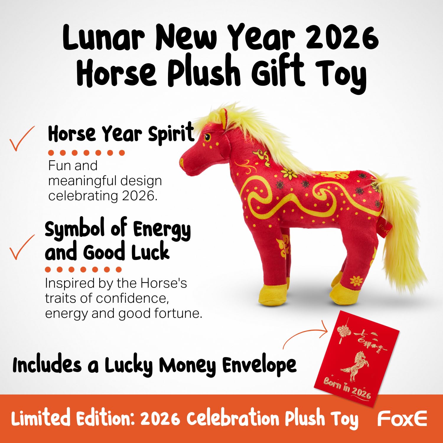 FoxE lucky money envelope included for festive gifting and traditional blessings.