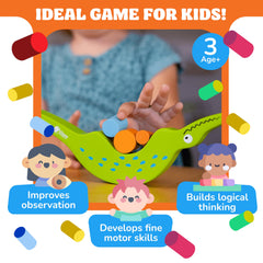 Kids practice fine motor skills while balancing the croc belly with FoxMind.