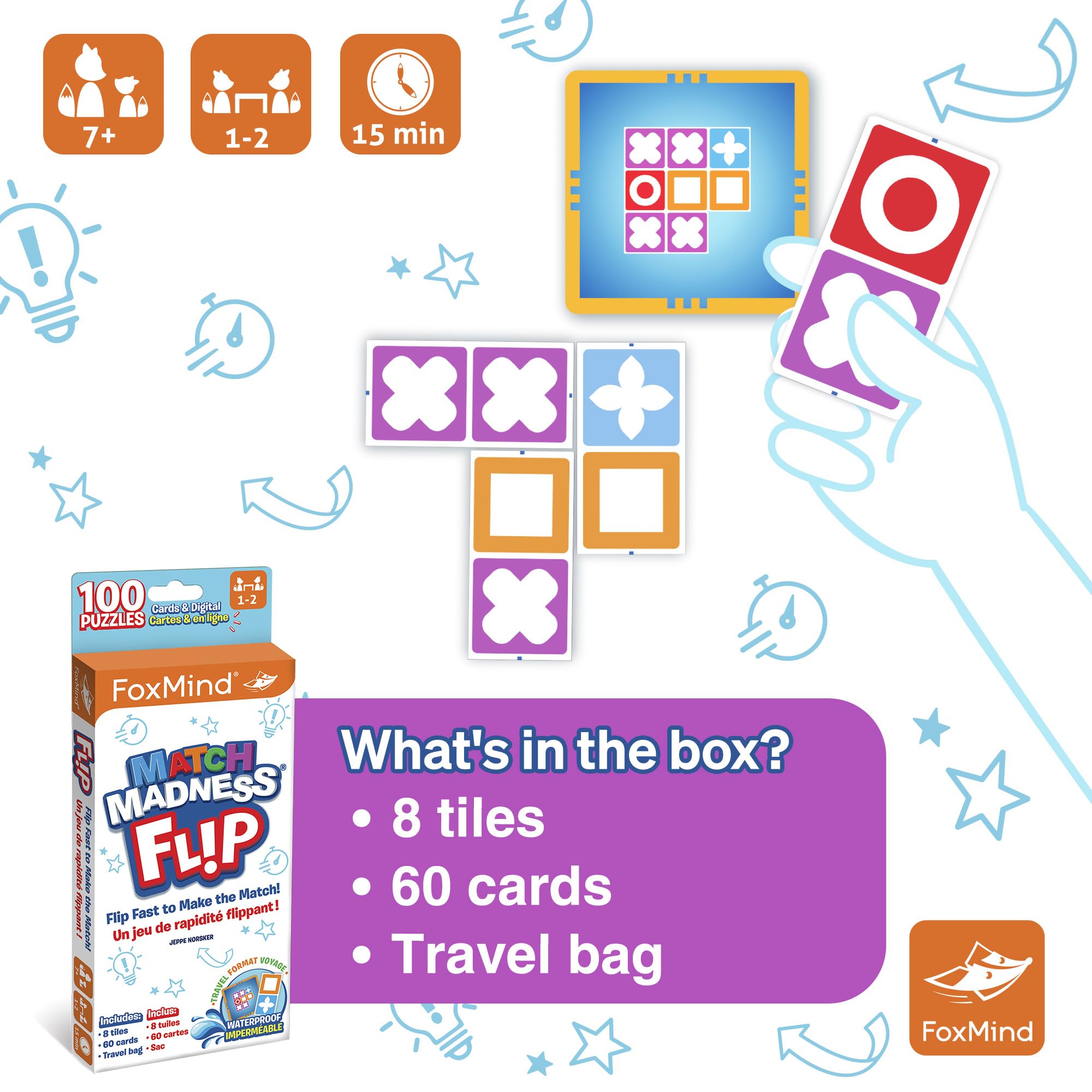 FoxMind Match Madness Flip sturdy tiles with water resistance.
