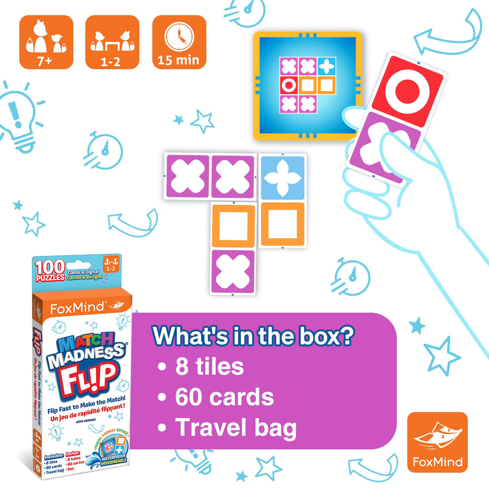 FoxMind Match Madness Flip sturdy tiles with water resistance.