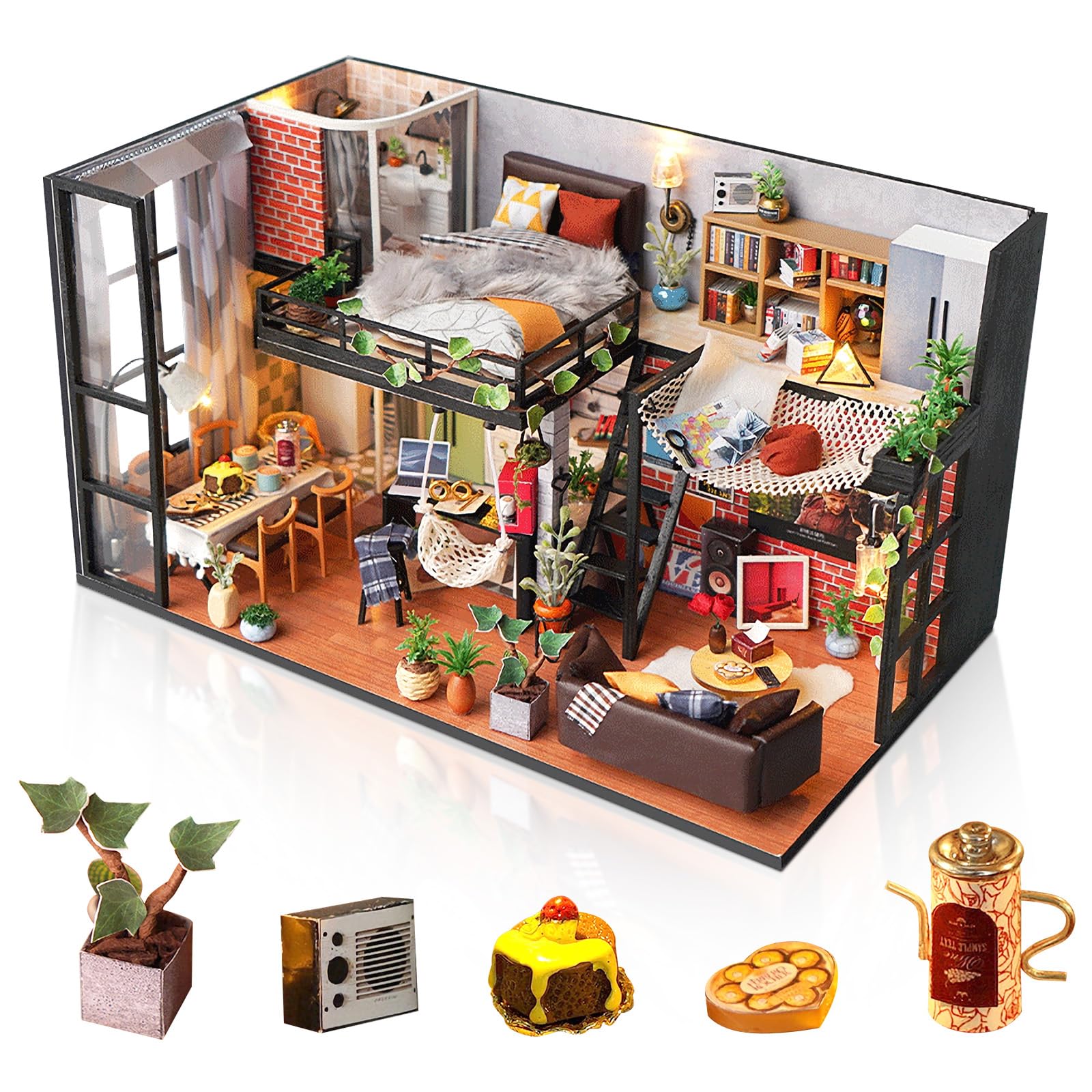 Foyucool DIY miniature house kit with dust cover for easy display protection.