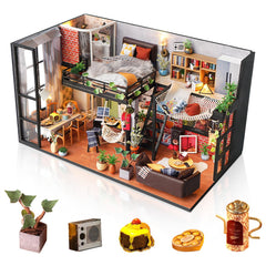 Foyucool DIY miniature house kit with dust cover for easy display protection.