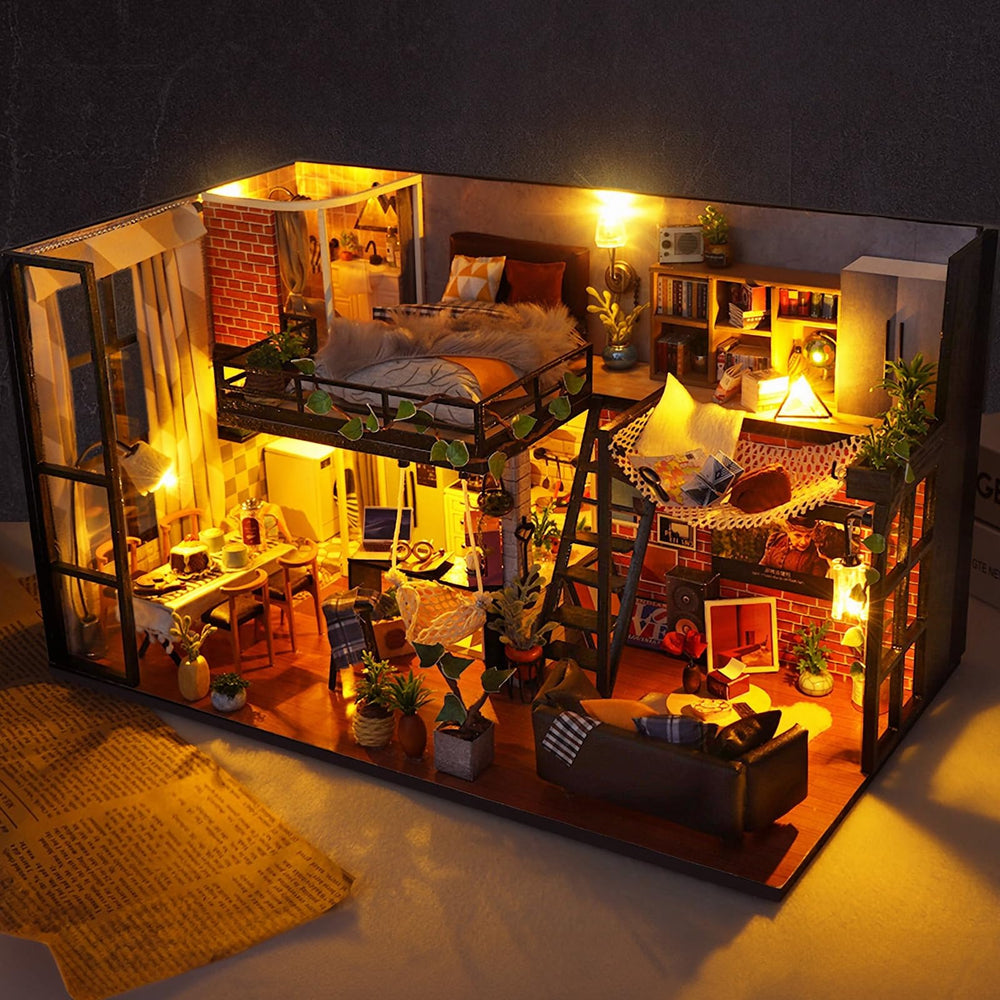 Foyucool dollhouse kit gift-ready with compact loft-inspired design.