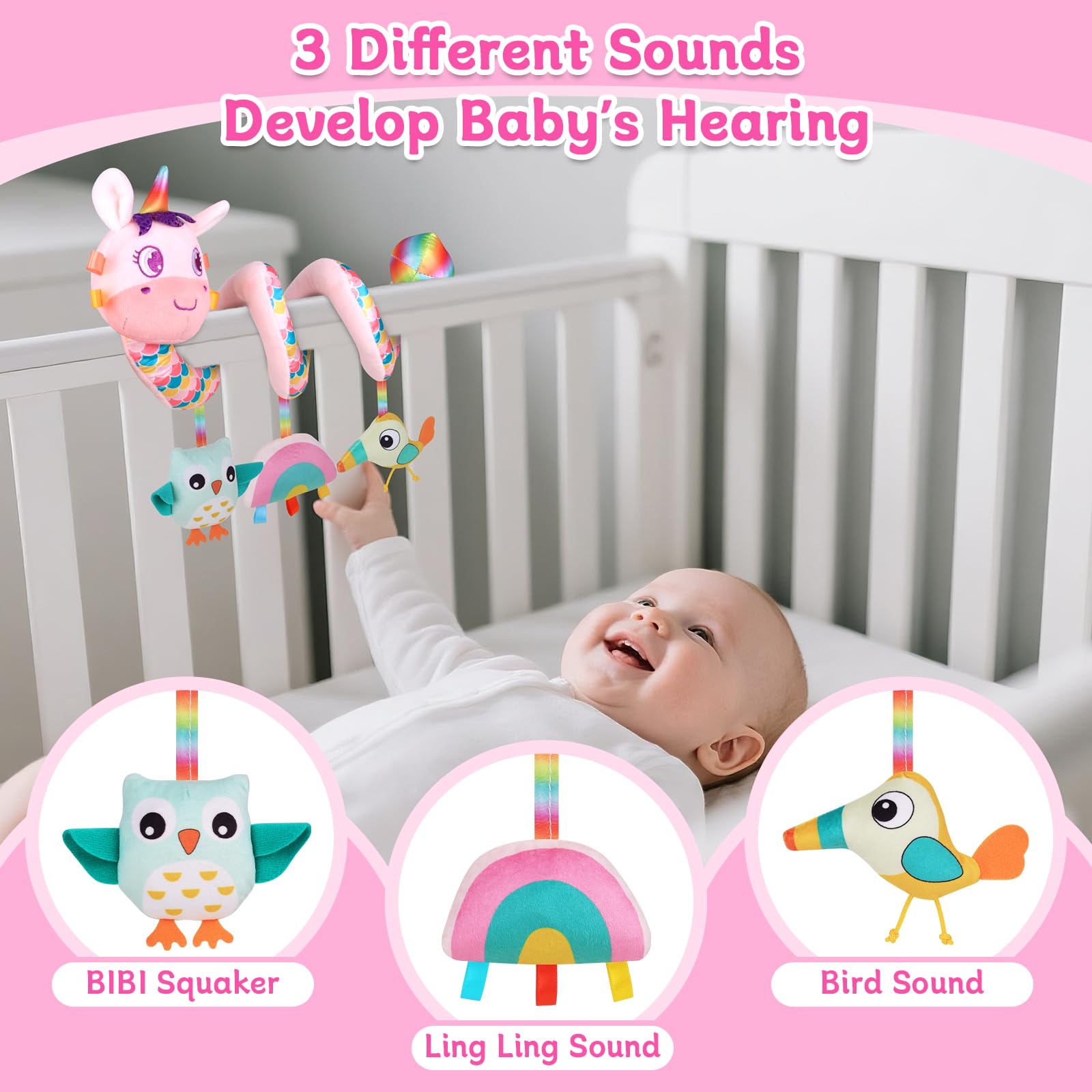 FPVERA baby rattle toy on the spiral arch encourages reaching and motor play