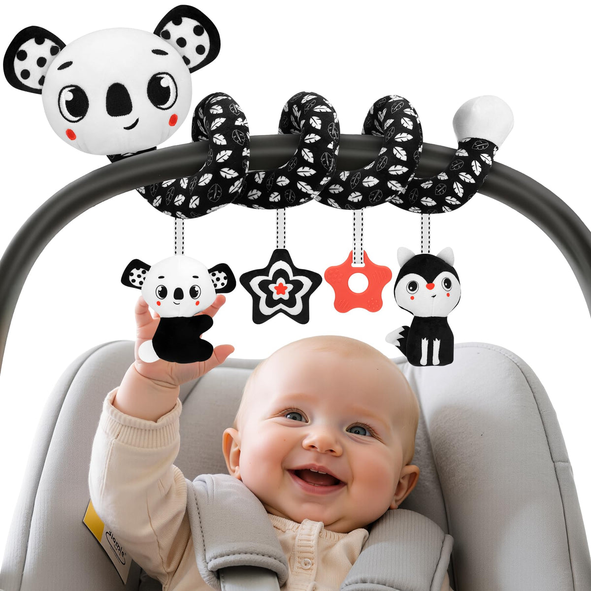 FPVERA car-seat spiral toy in black and white boosts visual attention on the go