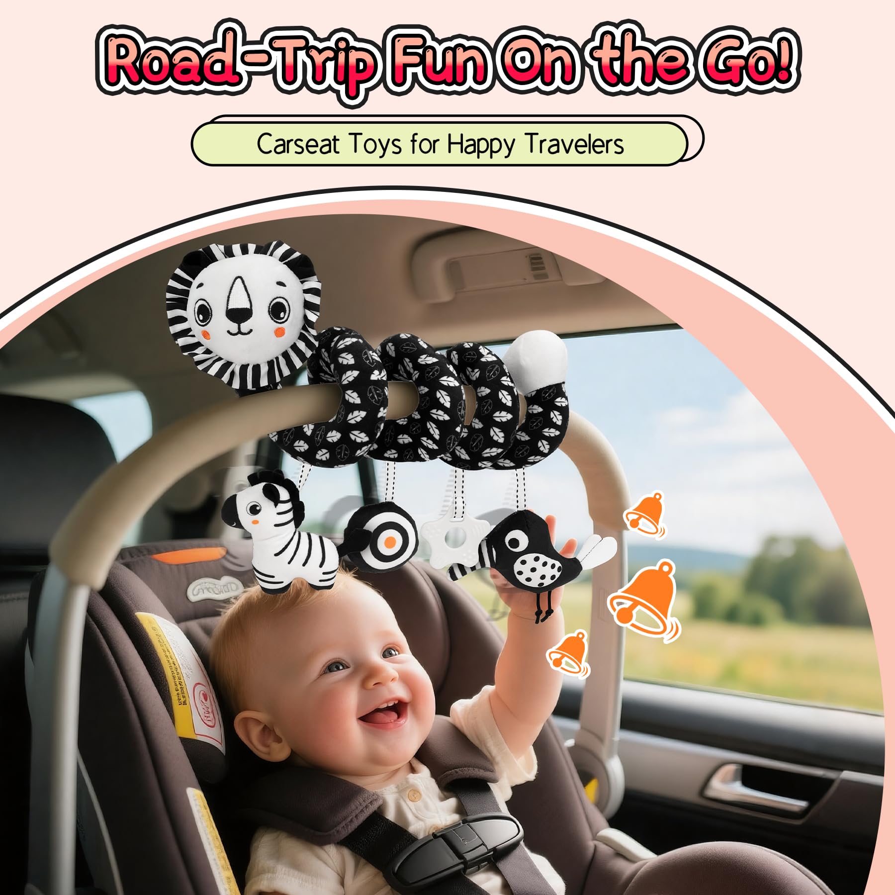 FPVERA hanging car-seat toy with Velcro for easy travel attachment.