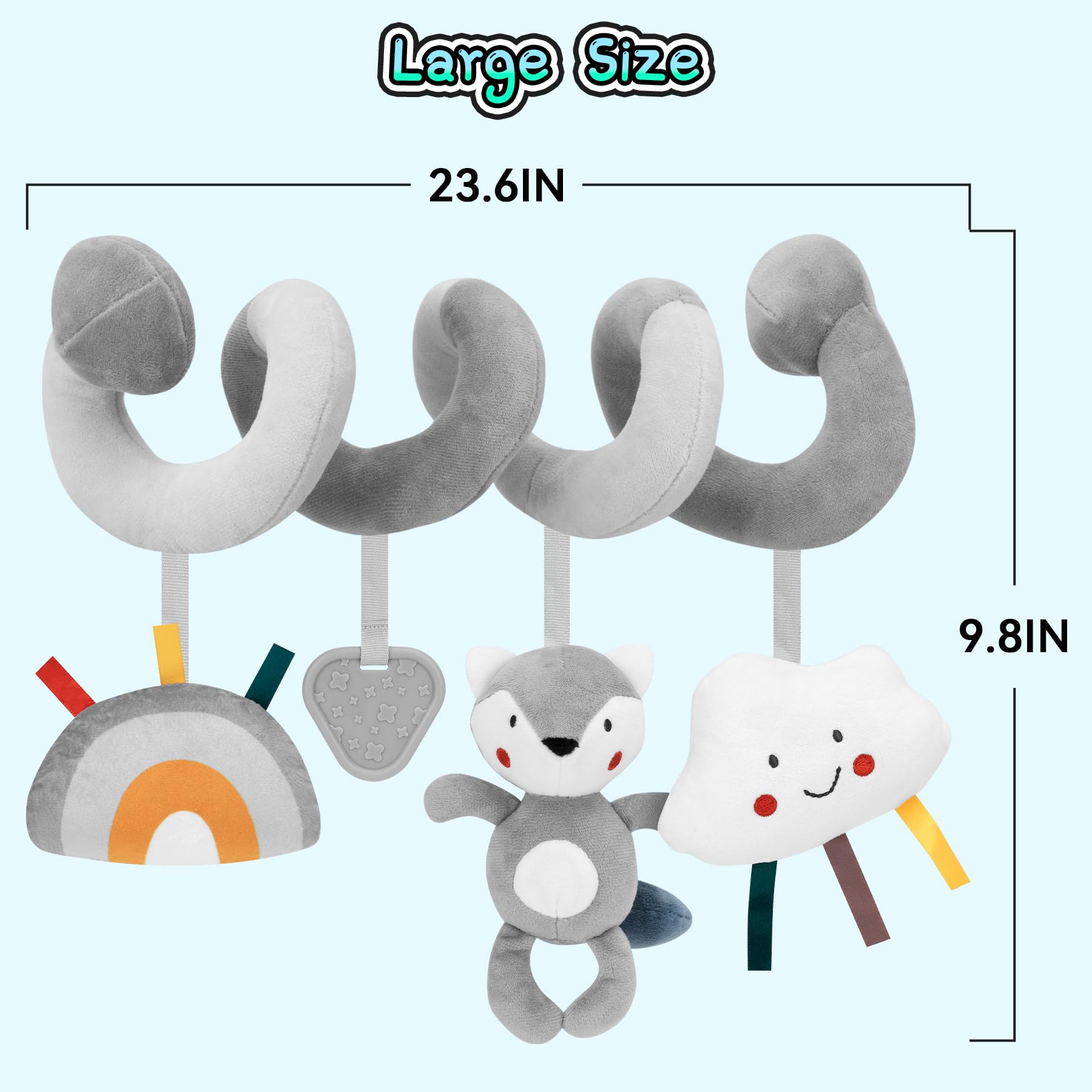 Lightweight FPVERA toys make it easy to transfer between stroller and car seat.