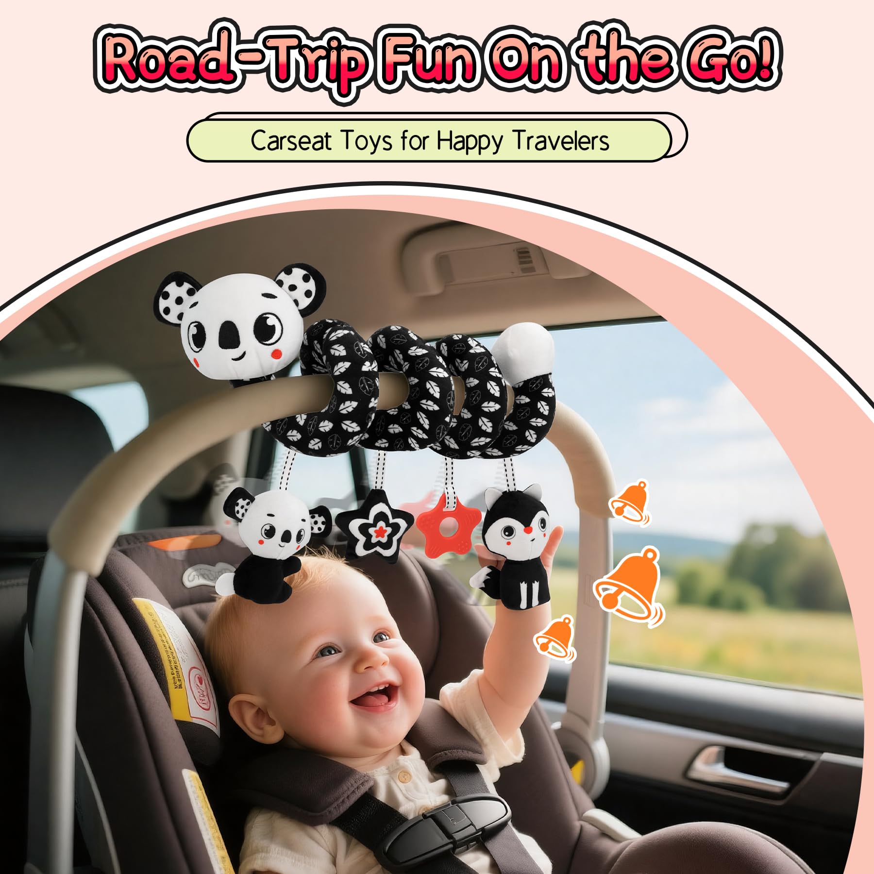 FPVERA soft plush smiling toys encourage reach and grasp during car rides