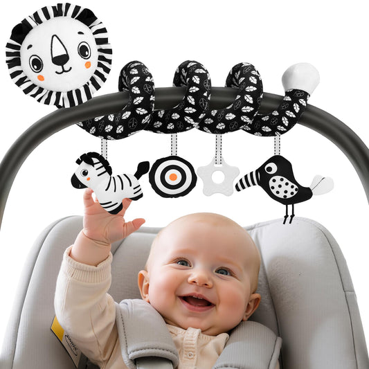 FPVERA spiral plush toy in black and white for visual engagement.