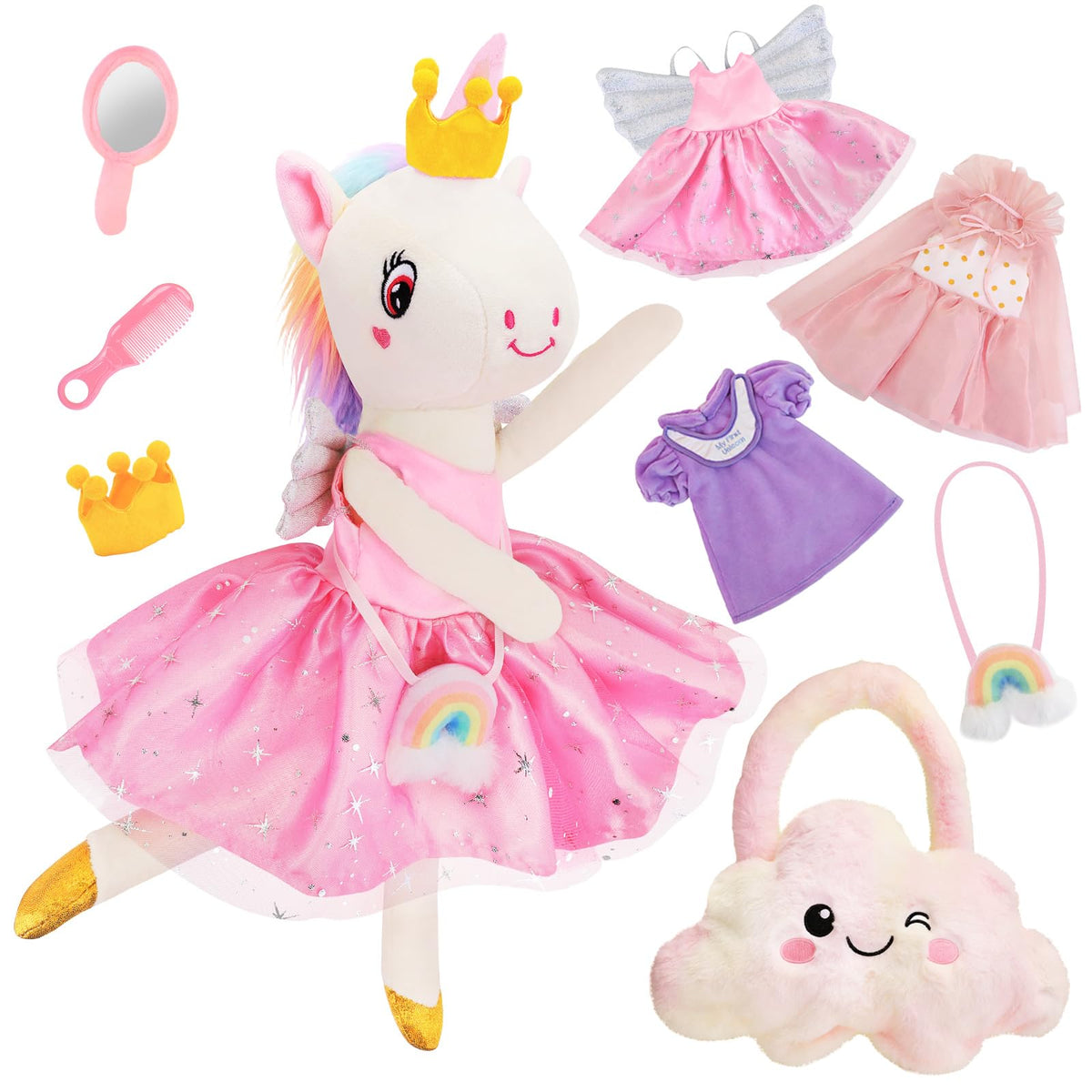 FPVERA unicorn doll dress-up ballerina for imaginative play and fine motor practice.