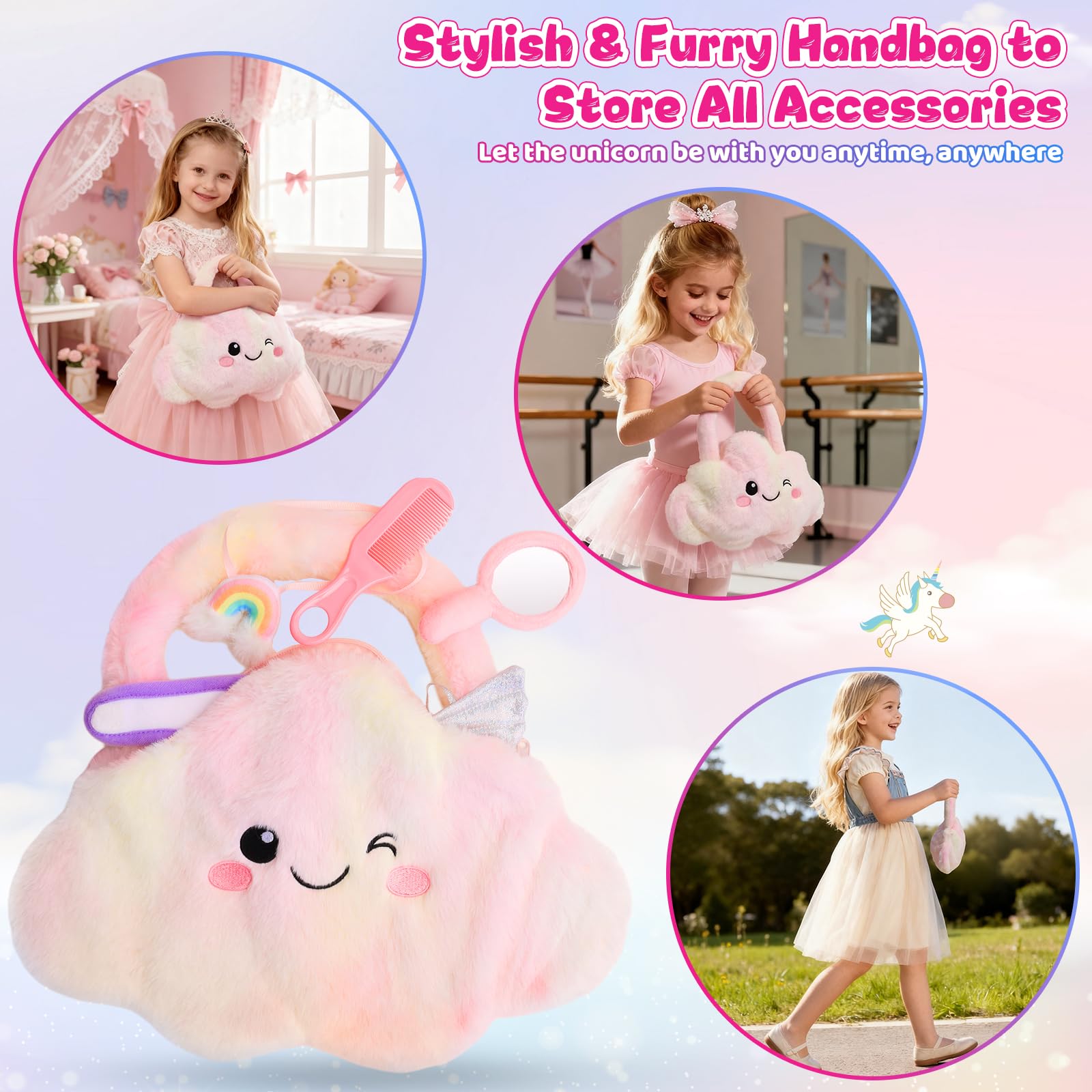FPVERA unicorn doll mirror and comb for easy styling play.