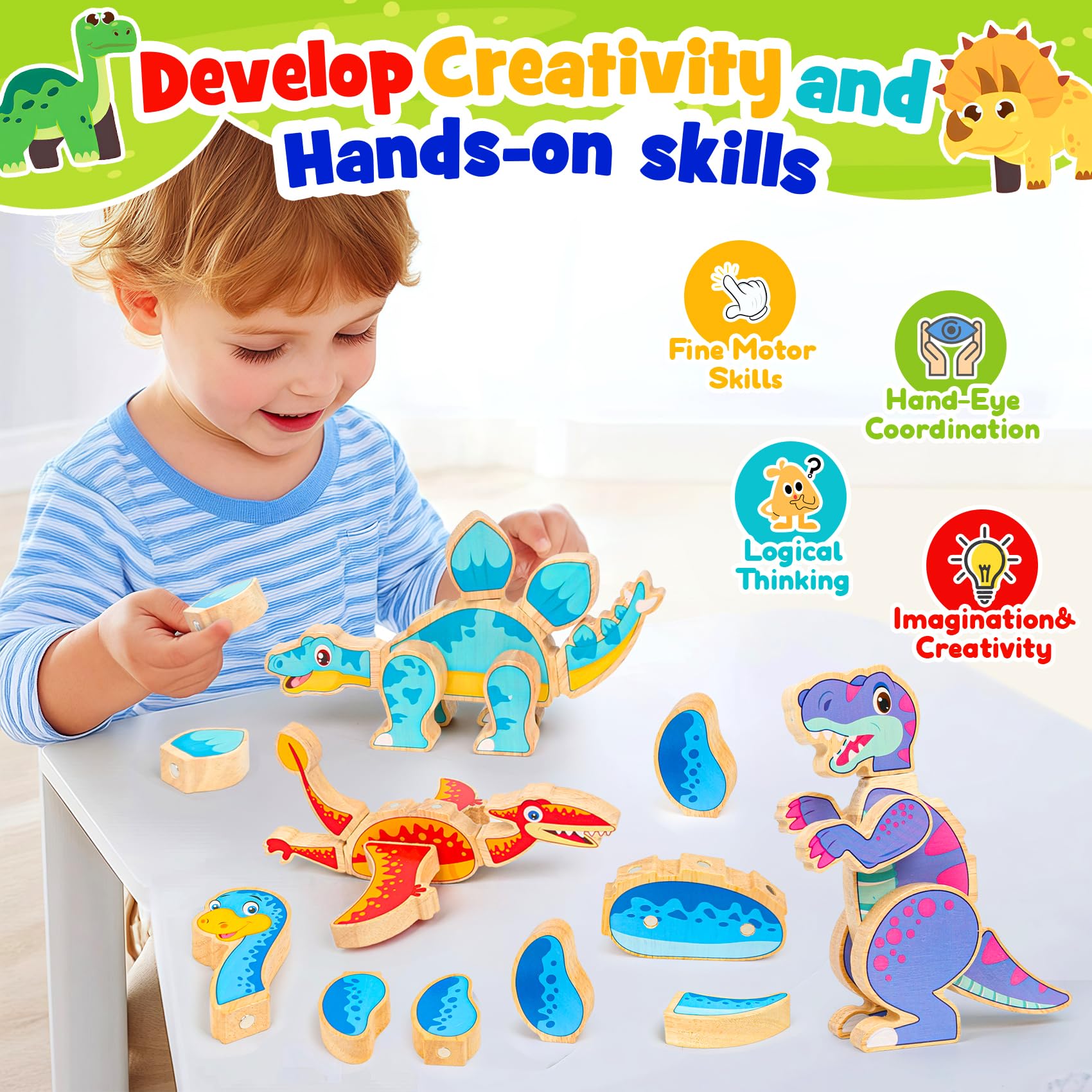 FQKIOMY colorful dino pieces assembly encourages creativity and problem-solving.
