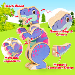 FQKIOMY magnetic dinosaur pieces snapped together for easy, kid-friendly assembly.