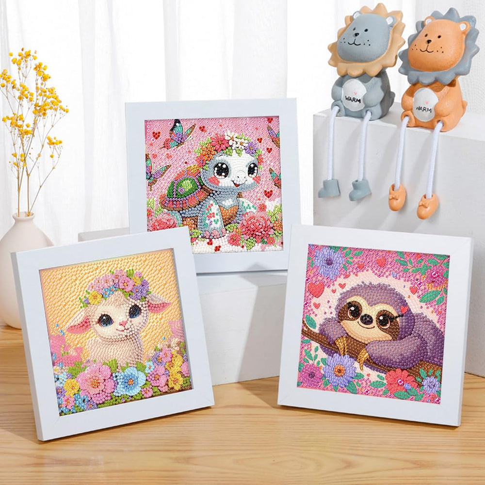 FQOVKYN animal diamond art kit includes tray and pen for easy setup.