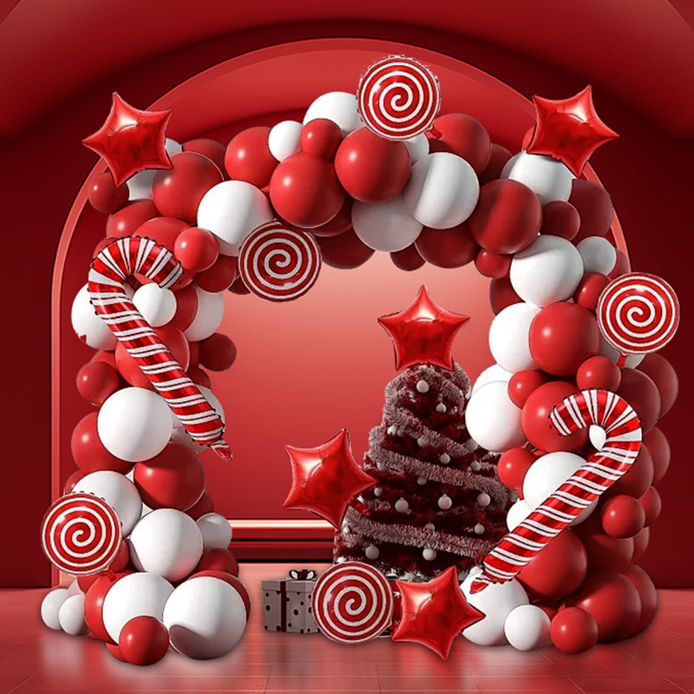 FQZYLCH birthday party decor ideas with red and white balloons
