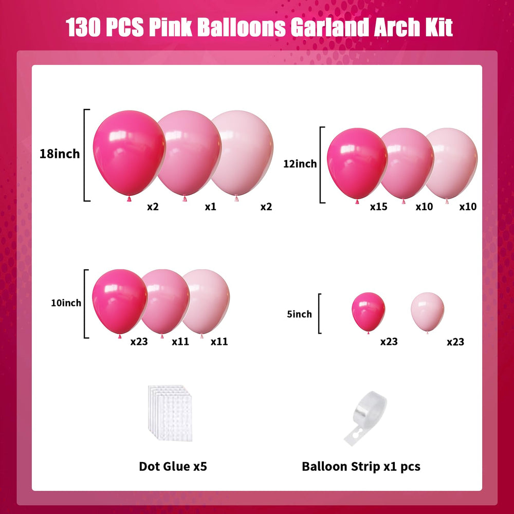 FQZYLCH pink balloons arch closeup reveals matte rose pink texture and premium latex quality durable.