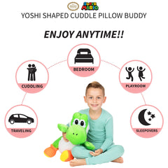 Franco Yoshi cuddle pillow embroidered face detail for added character.