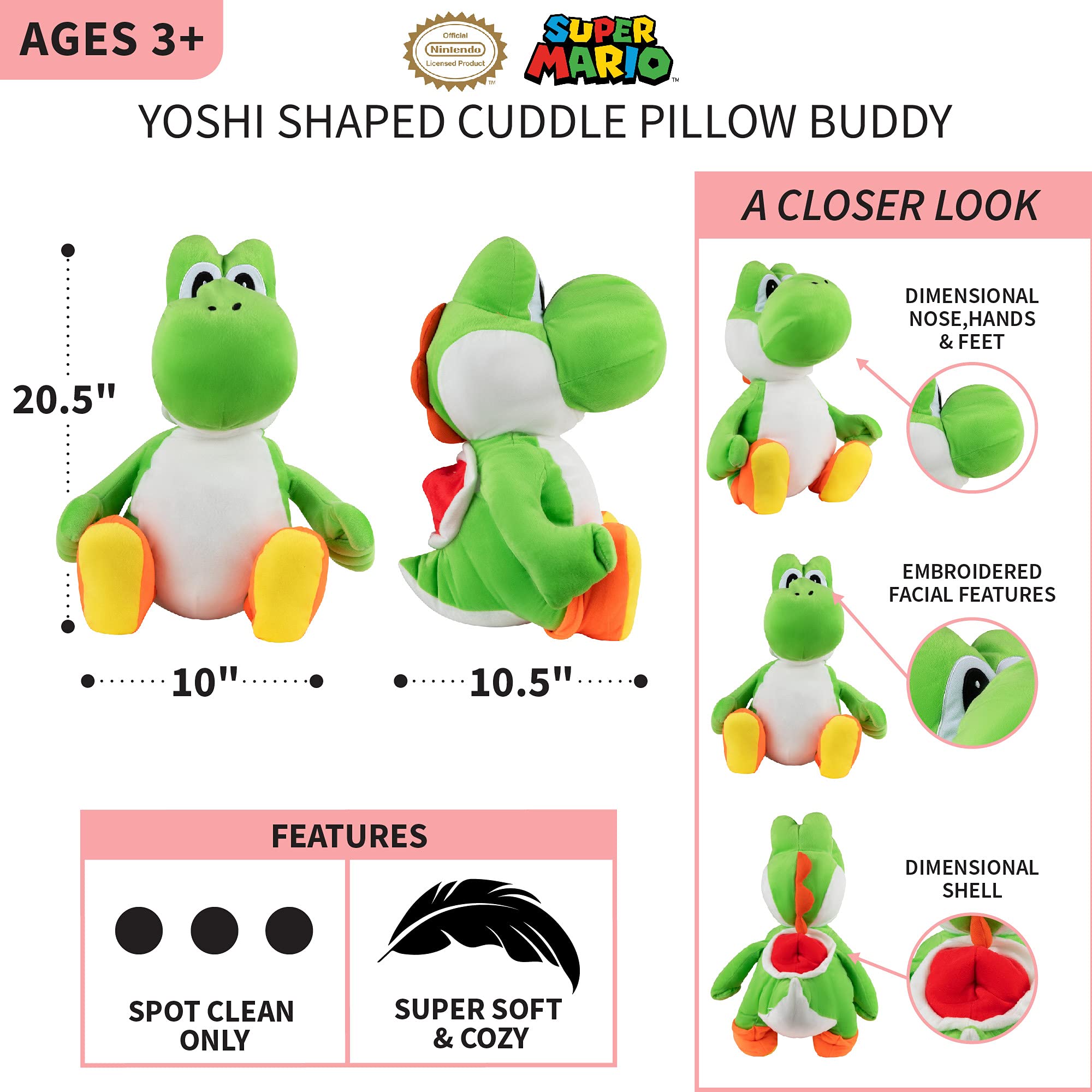 Franco Yoshi cuddle pillow with zippered pocket for storage.