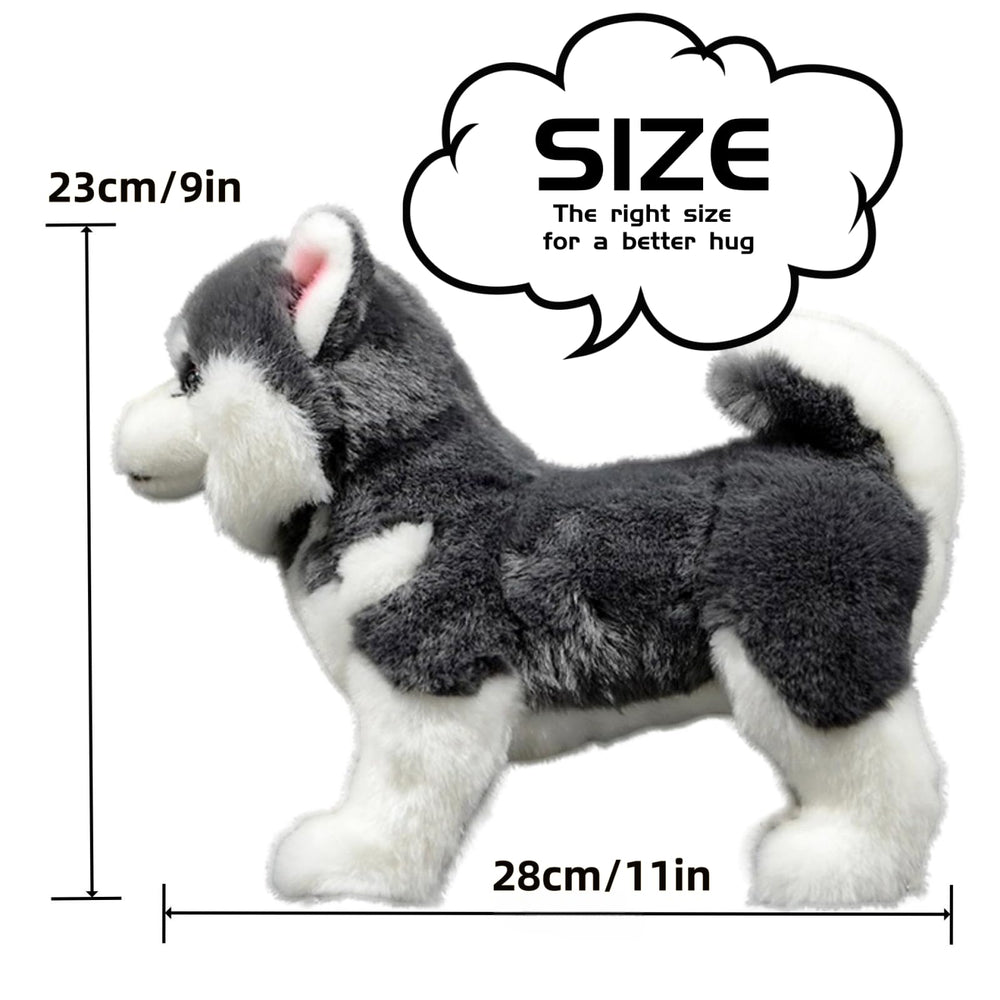 FRANKIEZHOU husky plush in bedroom decor setting adds charming, cozy ambiance.