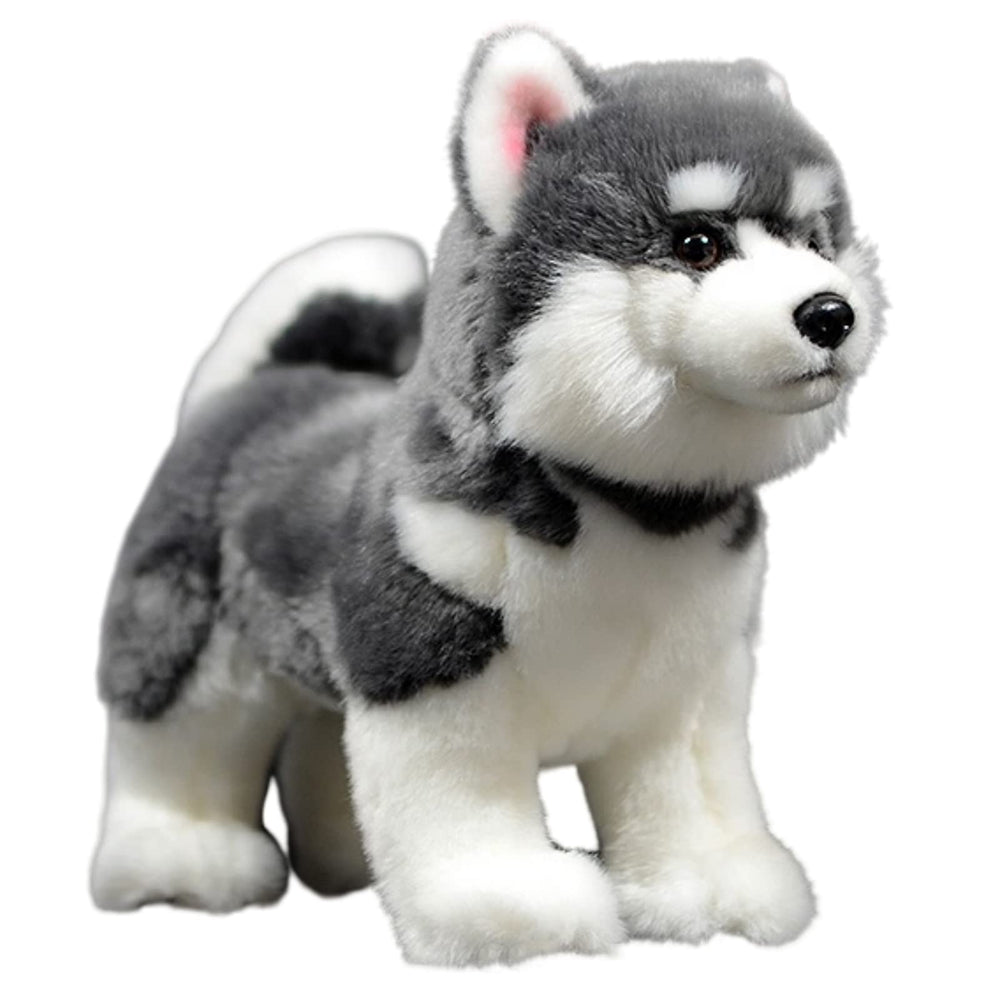FRANKIEZHOU lifelike husky plush full view, a cuddly decorative companion for home.