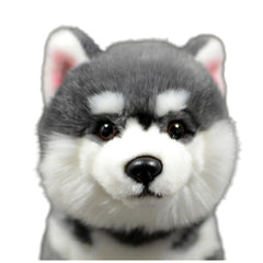 FRANKIEZHOU husky plush head-side angle emphasizing realistic features for imaginative play.