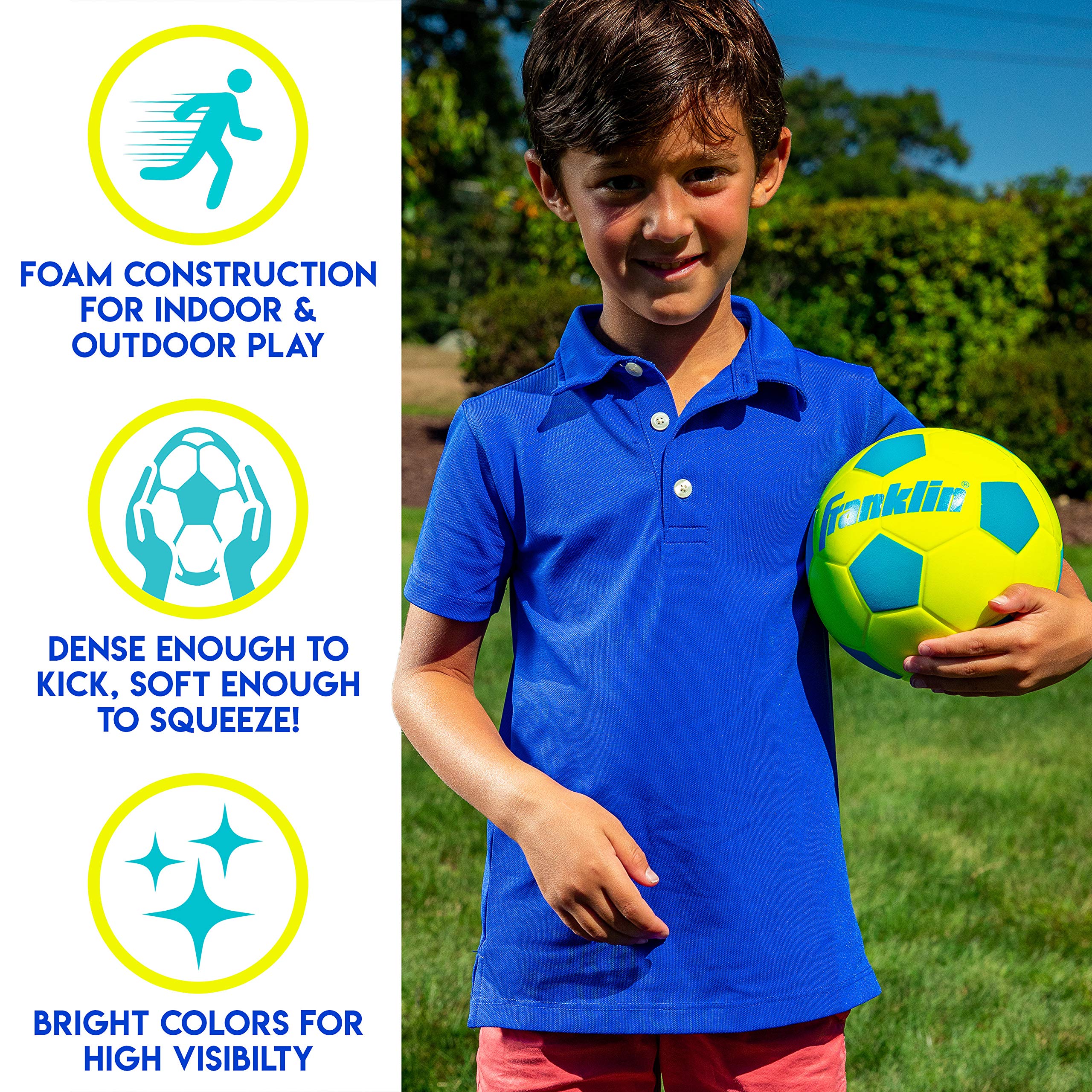 Soft foam construction of the Franklin Probrite mini foam soccer ball.