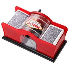 Frcctre manual card shuffler with hand crank shuffles two decks quickly.